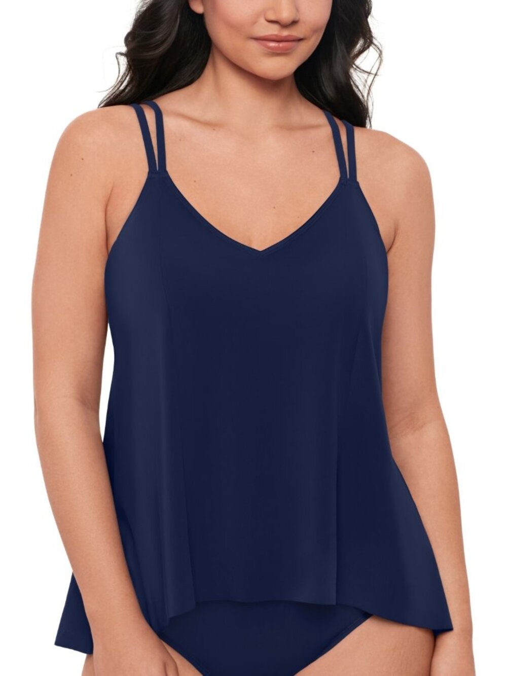 Swim Solutions Midnight Princess High-Low Tankini Top, Navy Women Size 16